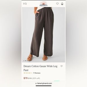 Faherty Dream Cotton Gauze Wide Leg Pant size M